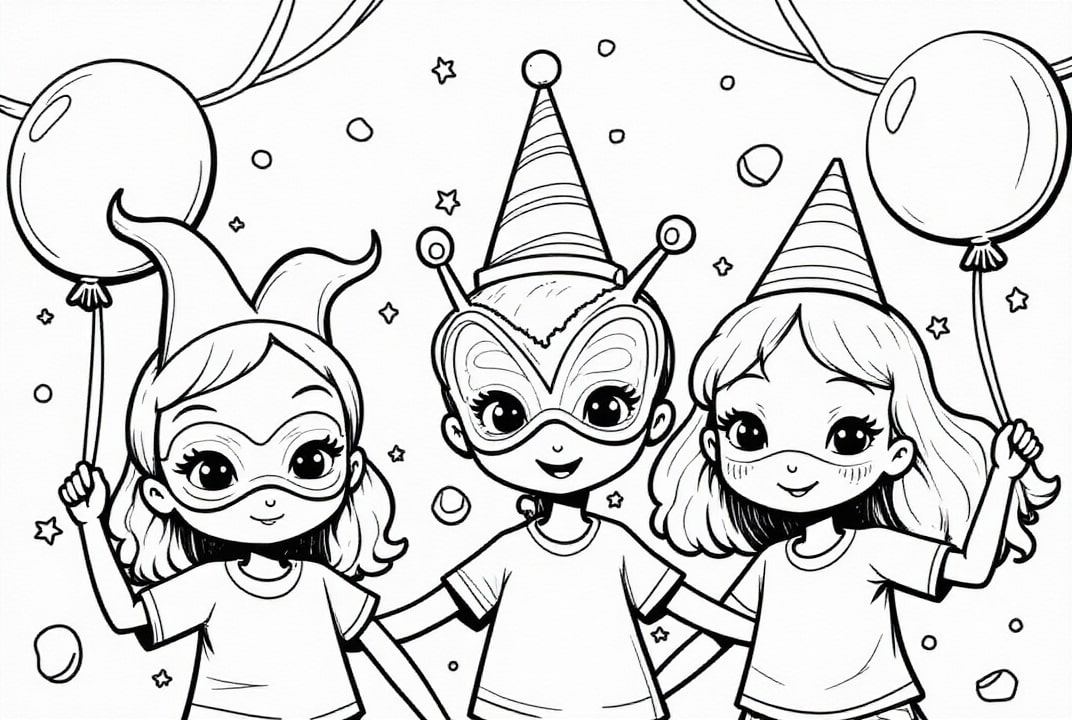 Disegno da colorare festa di carnevale con gli amici
