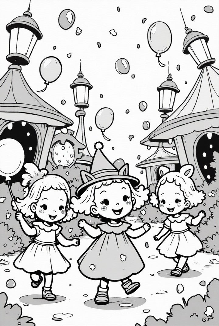 Disegno da colorare festa di carnevale sotto le tende