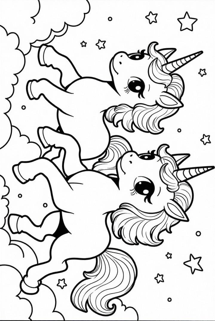 gli amici unicorno volano verso le stelle