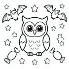 Gufo carino con pipistrelli