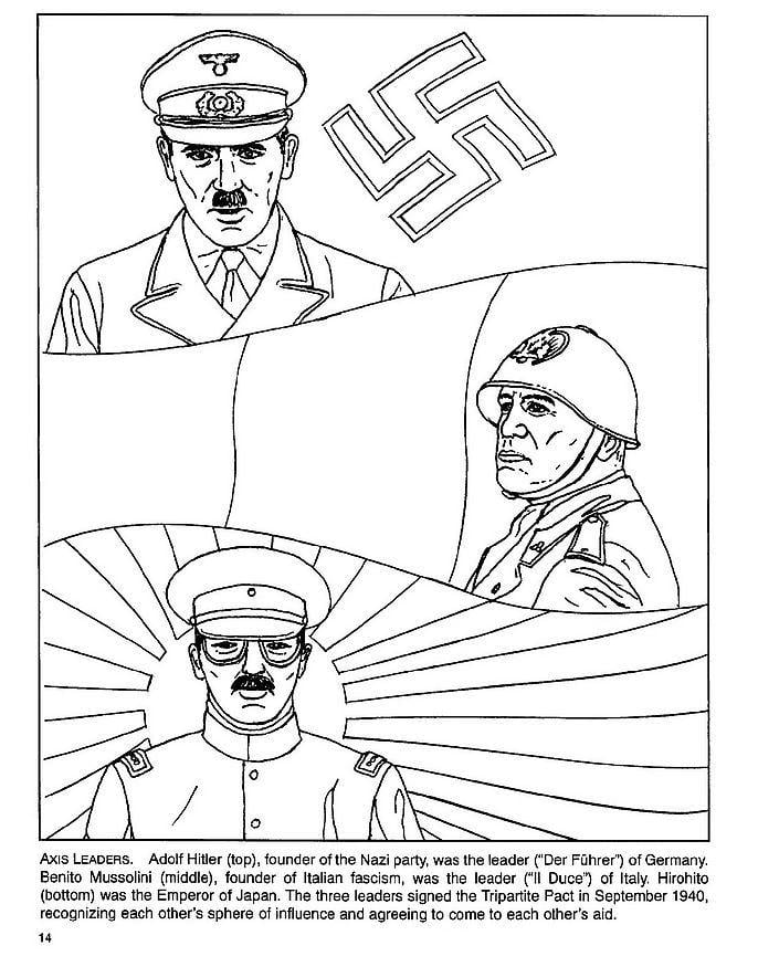 Disegno da colorare Hitler, Mussolini, Hirohito
