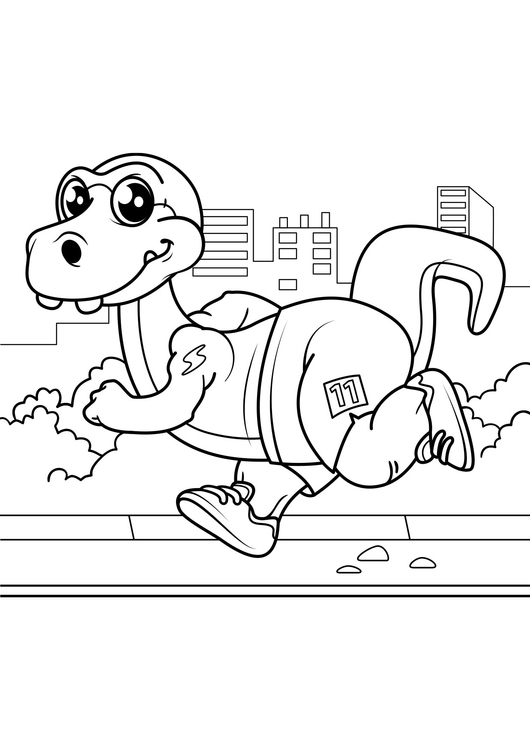Disegno da colorare il dinosauro fa jogging