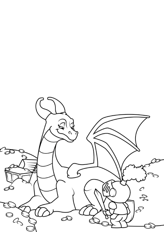 Disegno da colorare il drago protegge il tesoro