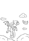 disegno-da-colorare il drago vola con l'uccello