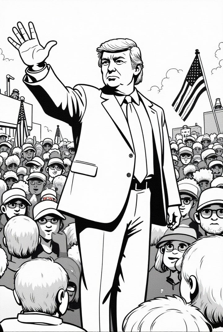 Disegno da colorare Il presidente Donald Trump con i sostenitori