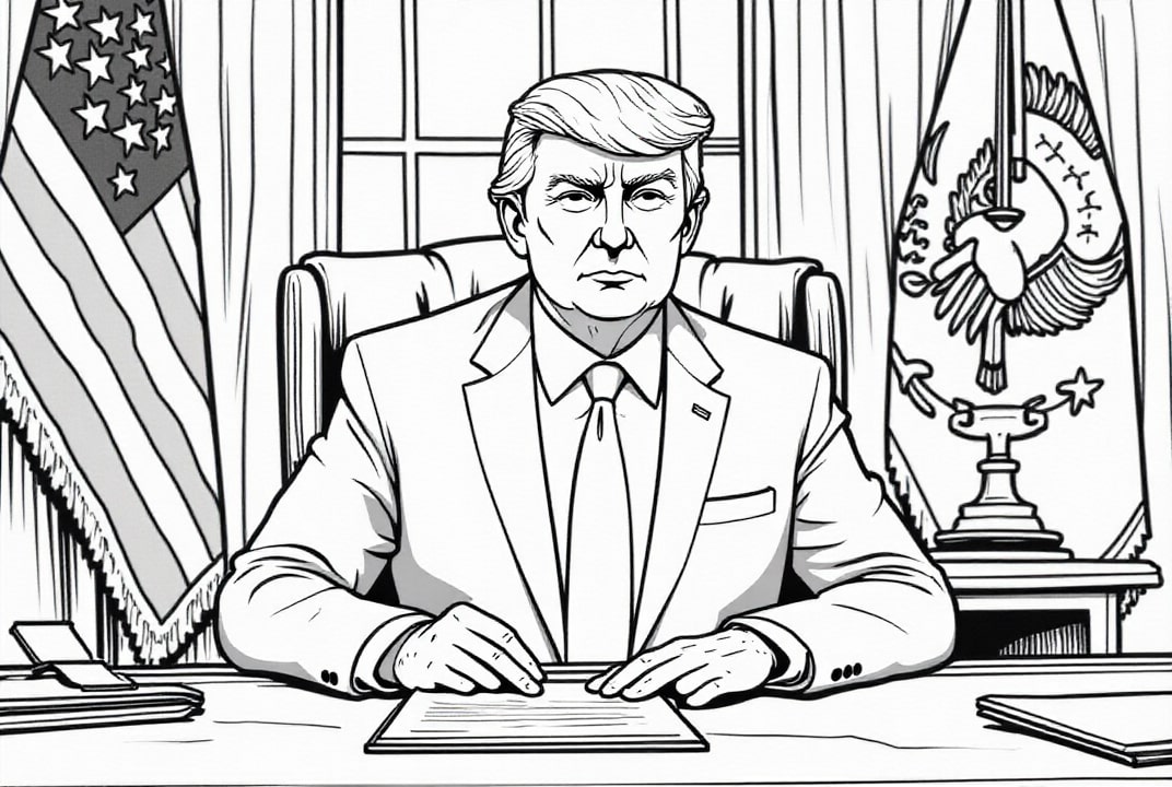 Disegno da colorare Il presidente Donald Trump nello Studio Ovale