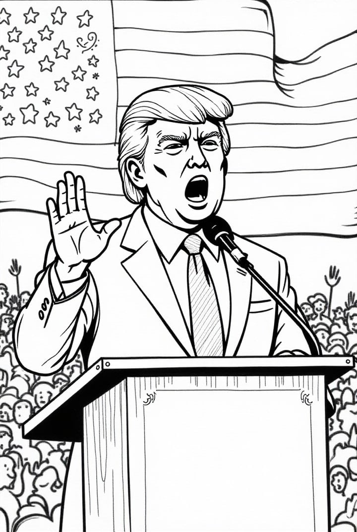 Disegno da colorare Il presidente Donald Trump si rivolge alla gente