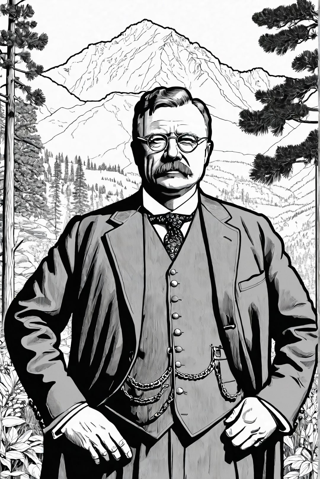 Disegno da colorare Il presidente Theodore Roosevelt in un parco naturale