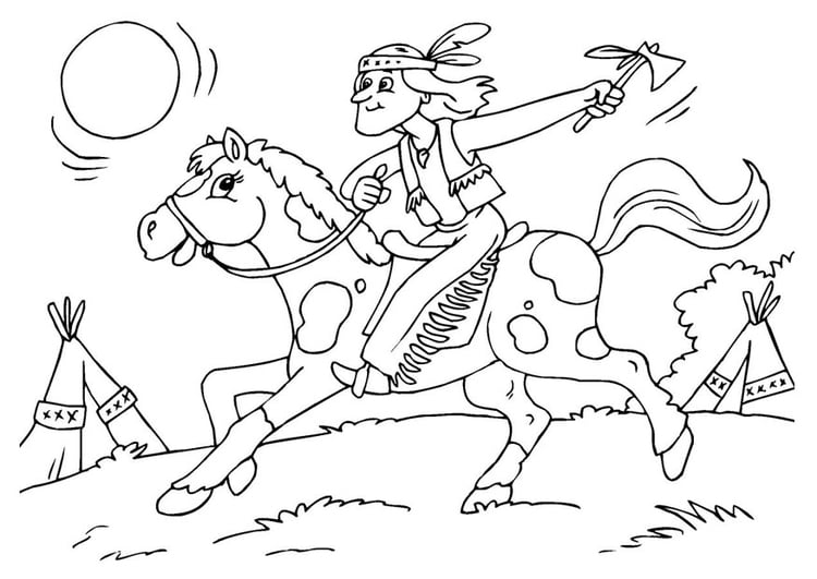 Disegno da colorare indiano a cavallo