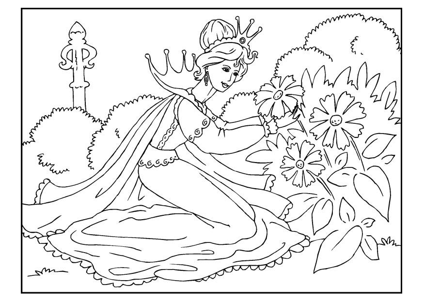 Disegno da colorare la principessa raccoglie dei fiori