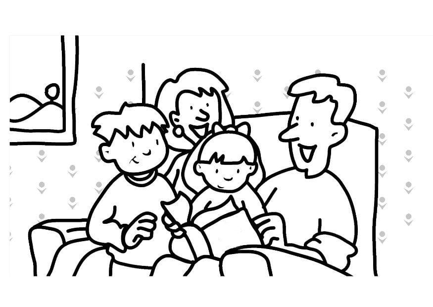 Disegno da colorare leggere - famiglia