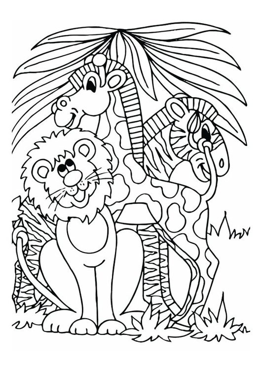 Disegno da colorare leone, giraffa e zebra