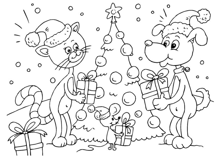 Disegno da colorare Natale per gli animali