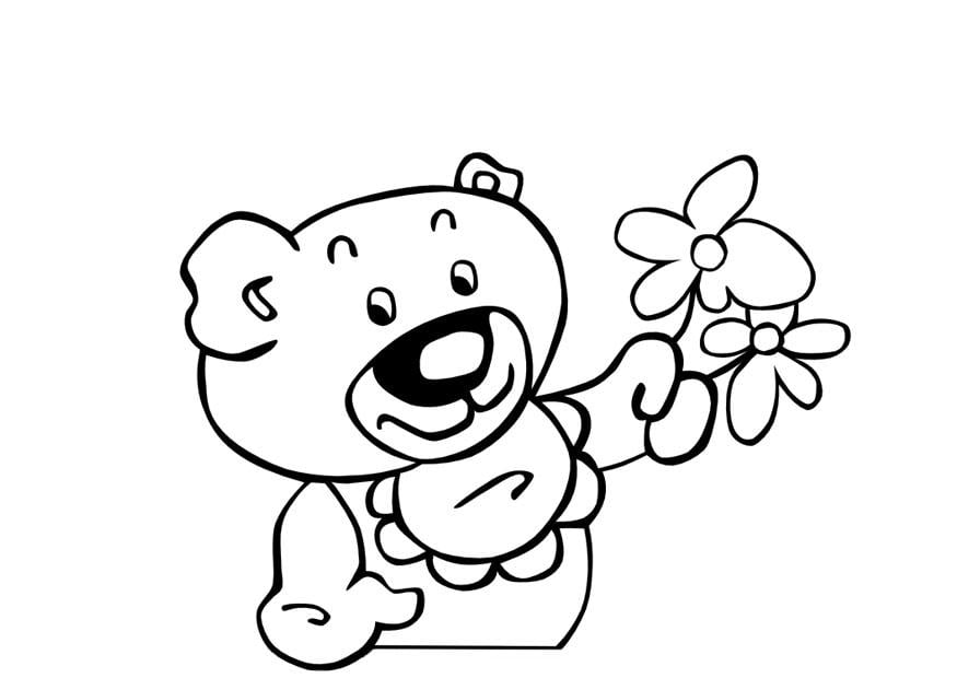 Disegno da colorare orsetto con fiori