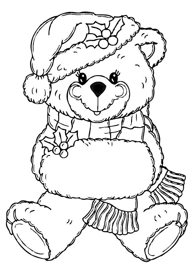 Disegno da colorare orso natalizio