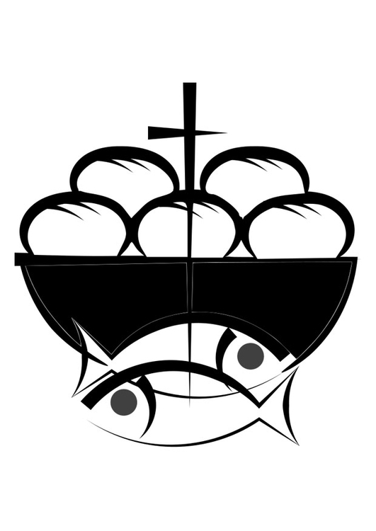 Disegno da colorare pane e pesce