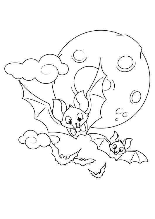 Disegno da colorare pipistrelli con la luna piena