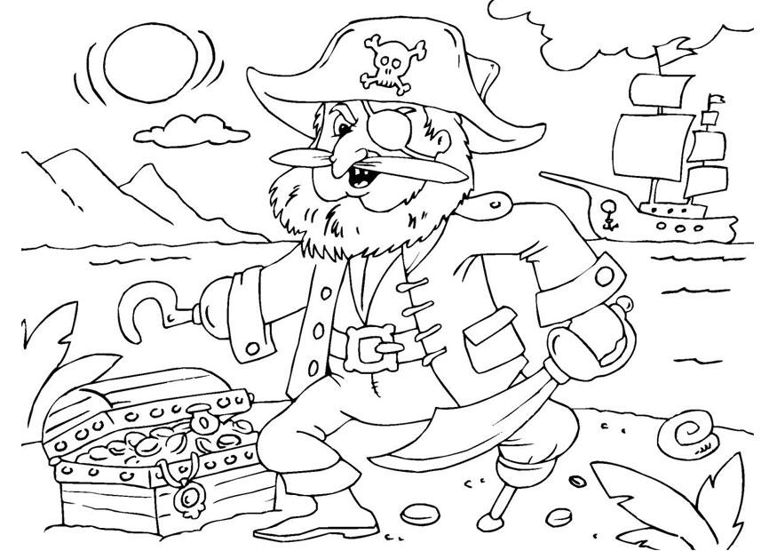 Disegno da colorare pirata con tesoro