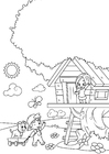 disegno-da-colorare primavera - giocando nella casa sull'albero