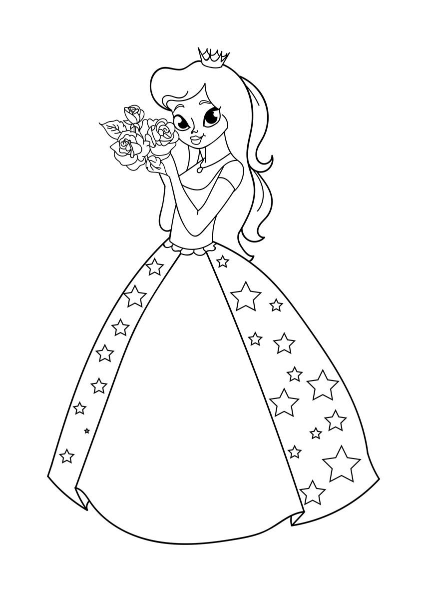 Disegno da colorare principessa con fiori