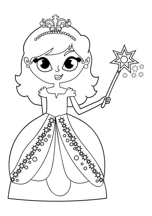Disegno da colorare principessa con la bacchetta