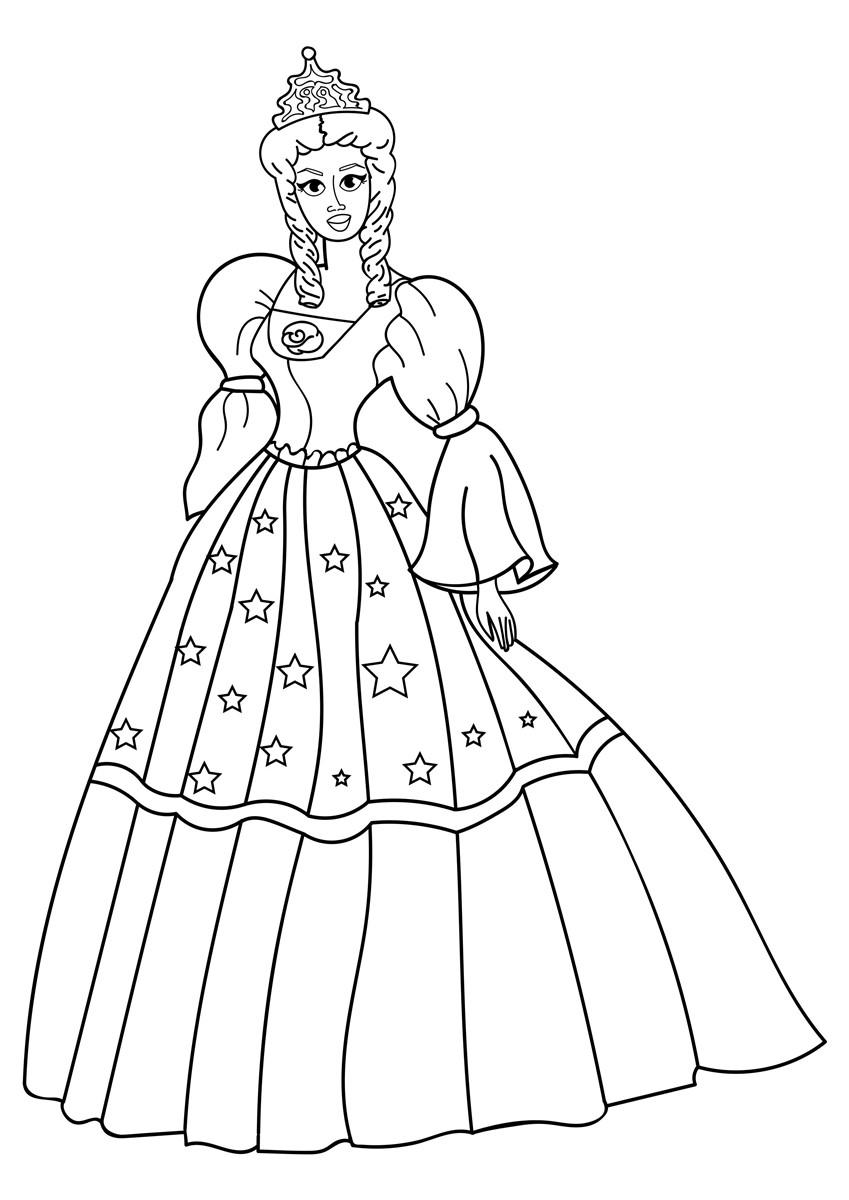 Disegno da colorare principessa con vestito