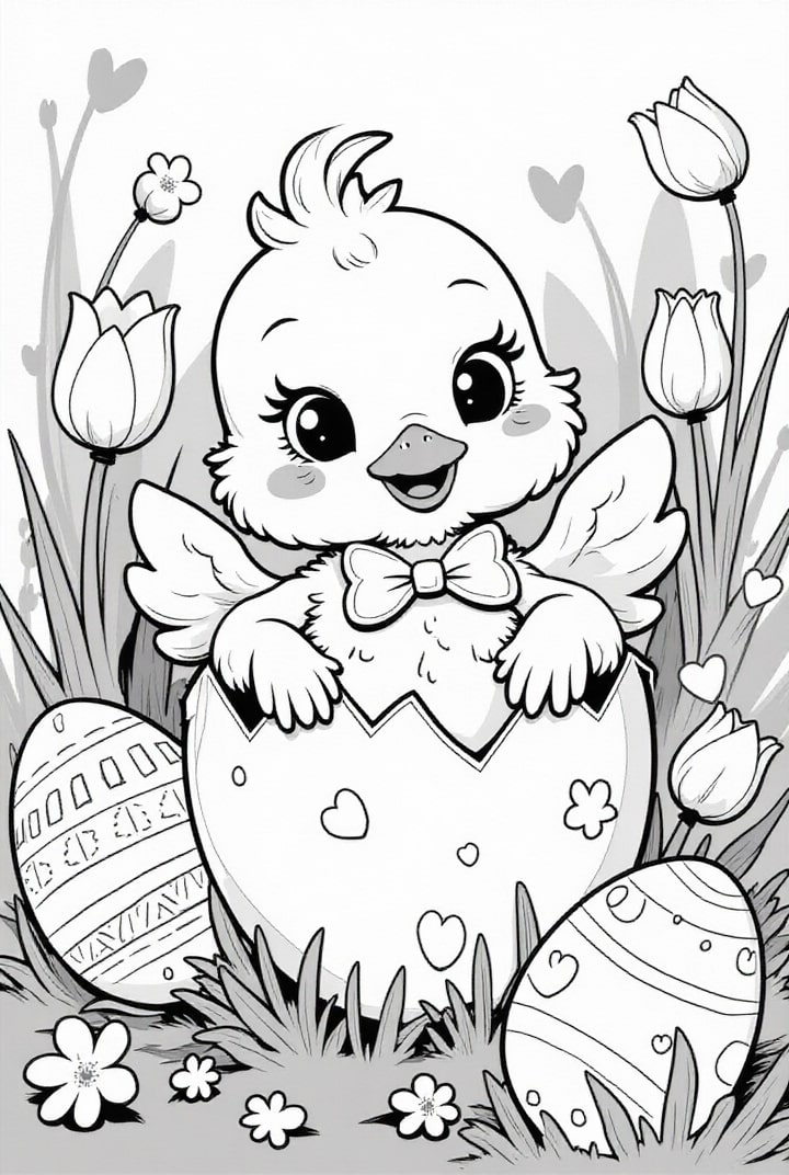 Disegno da colorare Pulcino di Pasqua esce dall&#39;uovo