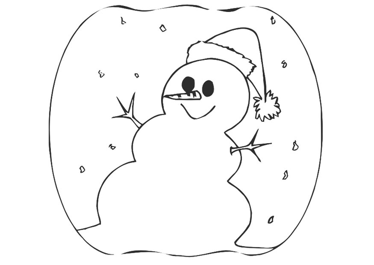 Disegno da colorare pupazzo di neve con cappello natalizio