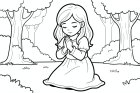 disegno-da-colorare ragazza che prega nella natura