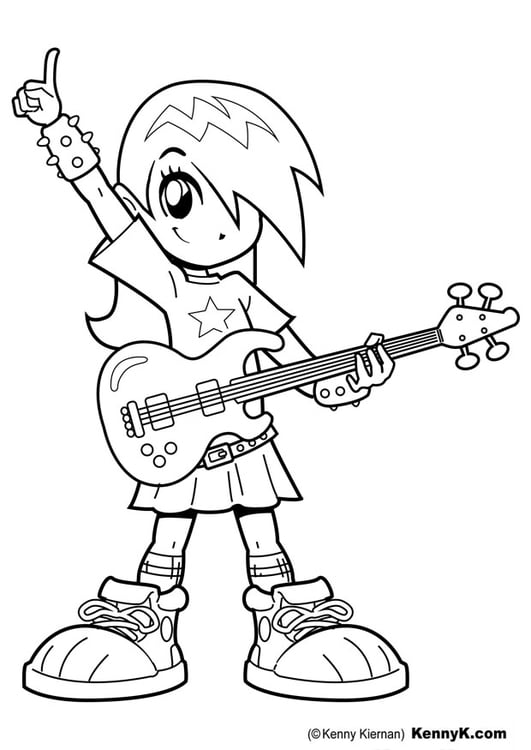 Disegno da colorare ragazza con chitarra