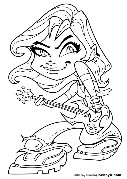 Disegno da colorare ragazza con chitarra