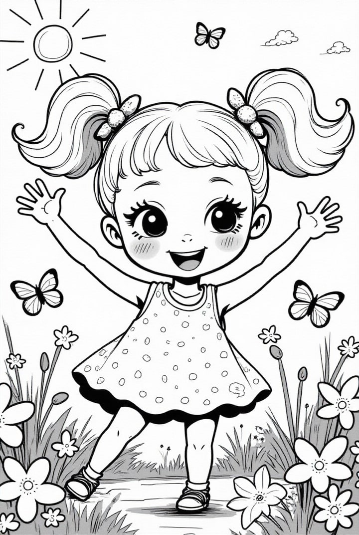 Disegno da colorare ragazza felice