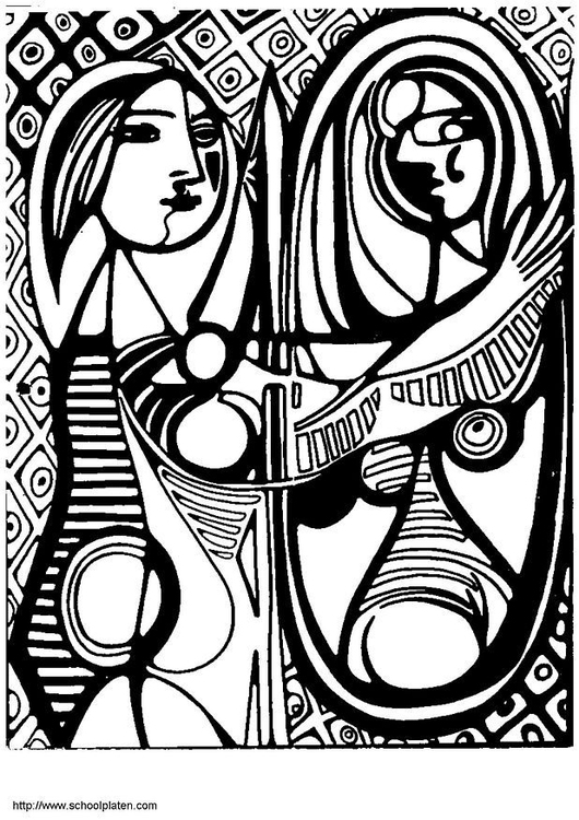 Disegno da colorare ragazza Picasso davanti allo specchio