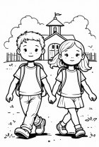 Disegno da colorare ragazzo e ragazza a scuola