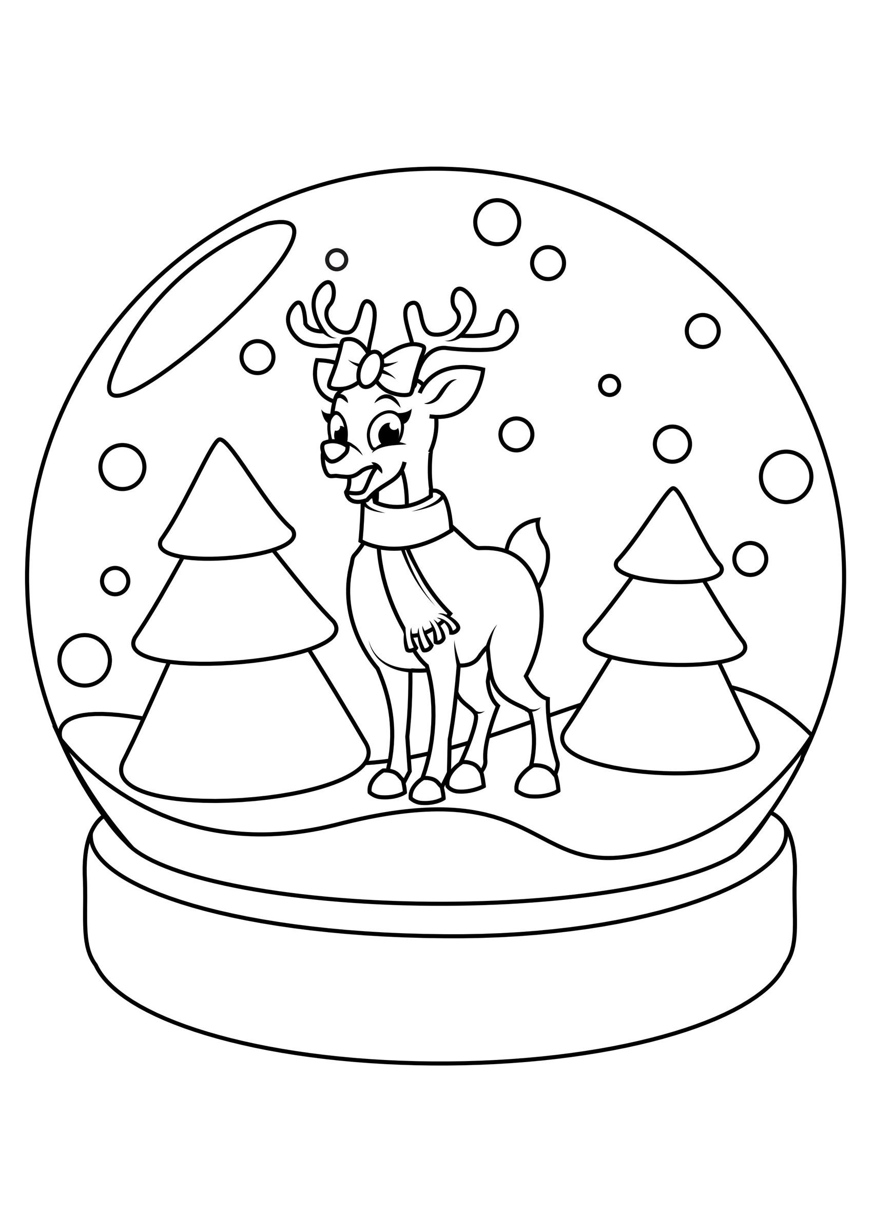 Disegno da colorare renne nel globo di Natale