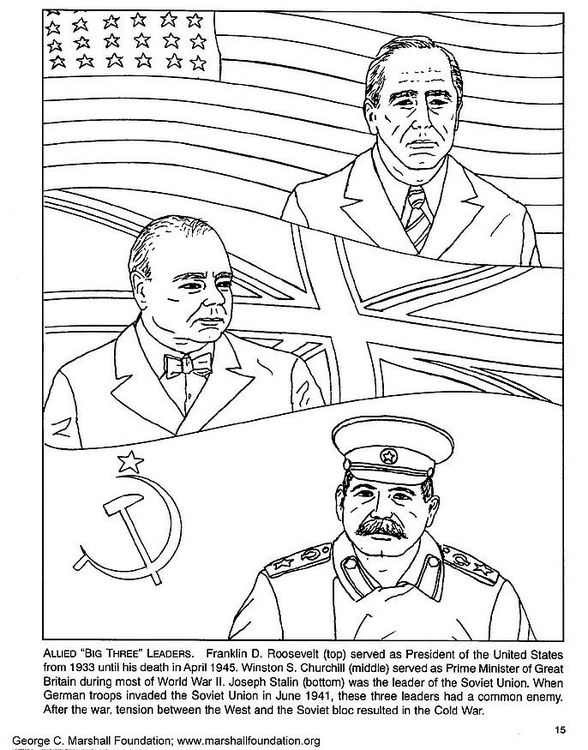 Disegno da colorare Roosevelt, Churchill, Stalin