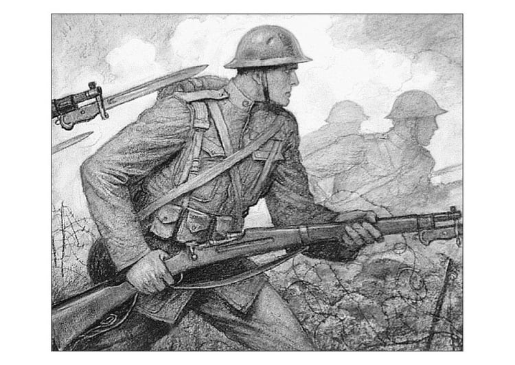 Disegno da colorare scena prima guerra mondiale