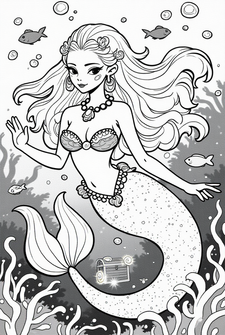 Disegno da colorare sirena che saluta con la mano