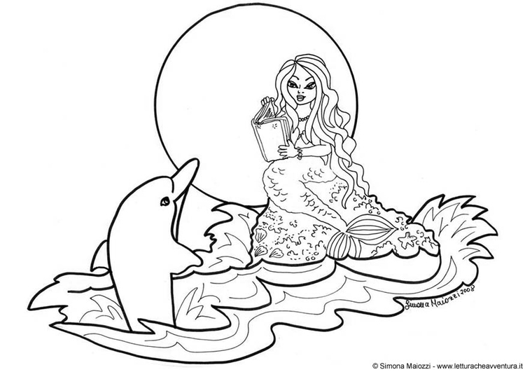 Disegno da colorare sirena e delfino