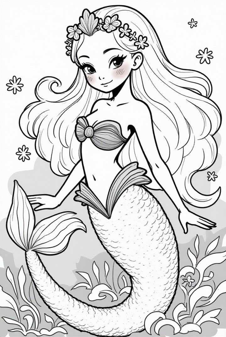 Disegno da colorare sirena nel mare