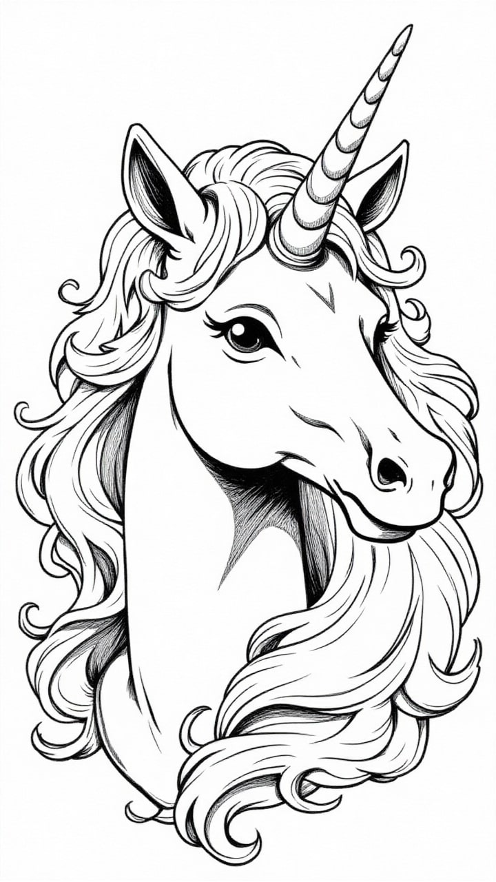 Disegno da colorare testa di unicorno