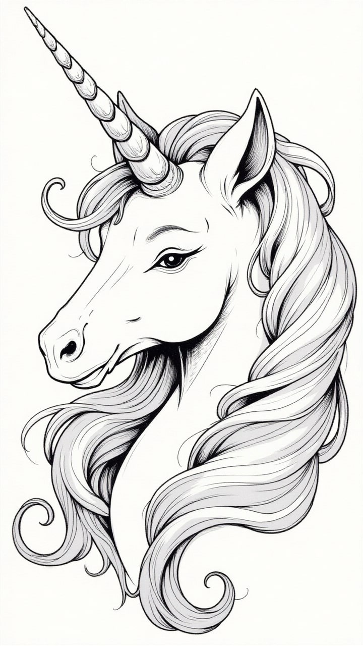 Disegno da colorare testa di unicorno