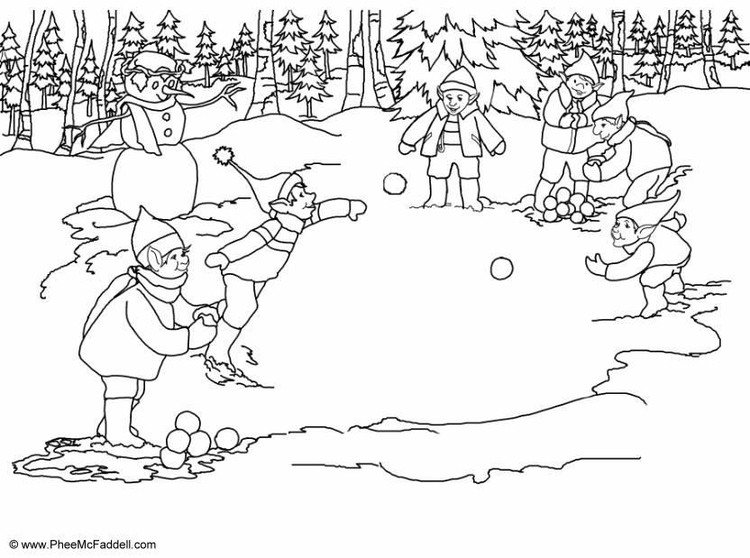 Disegno da colorare tirare le palle di neve