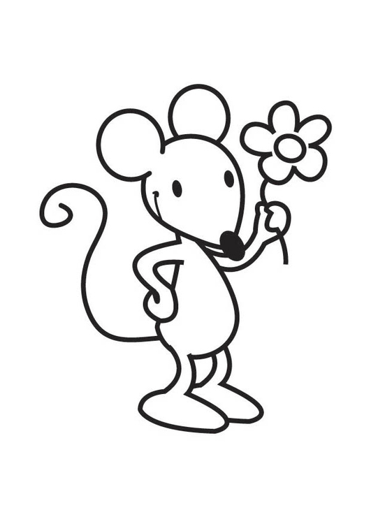 Disegno da colorare topo con fiore
