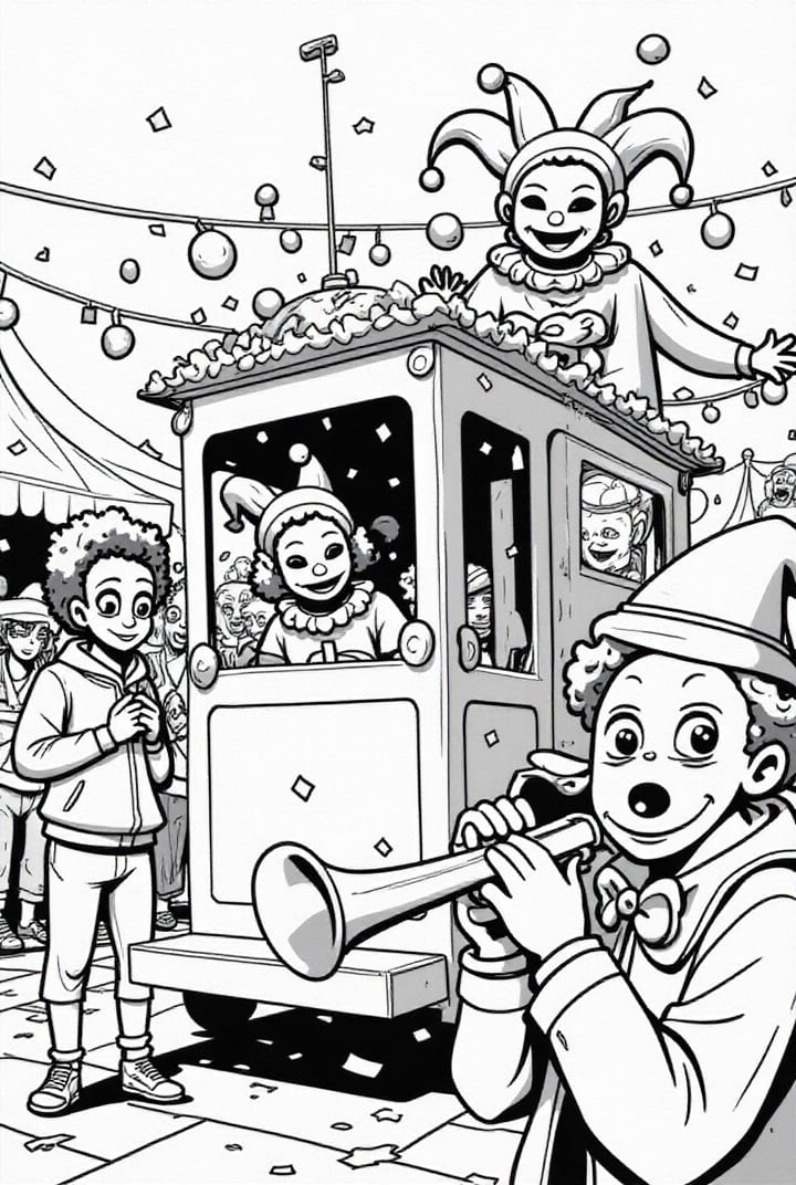 Disegno da colorare treno di carnevale