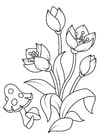 Disegno da colorare tulipani con funghi