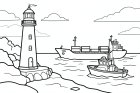 un faro nel porto con navi in mare