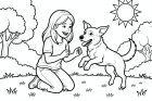 una bambina gioca con il suo cane