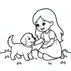 una bambina gioca con un cane