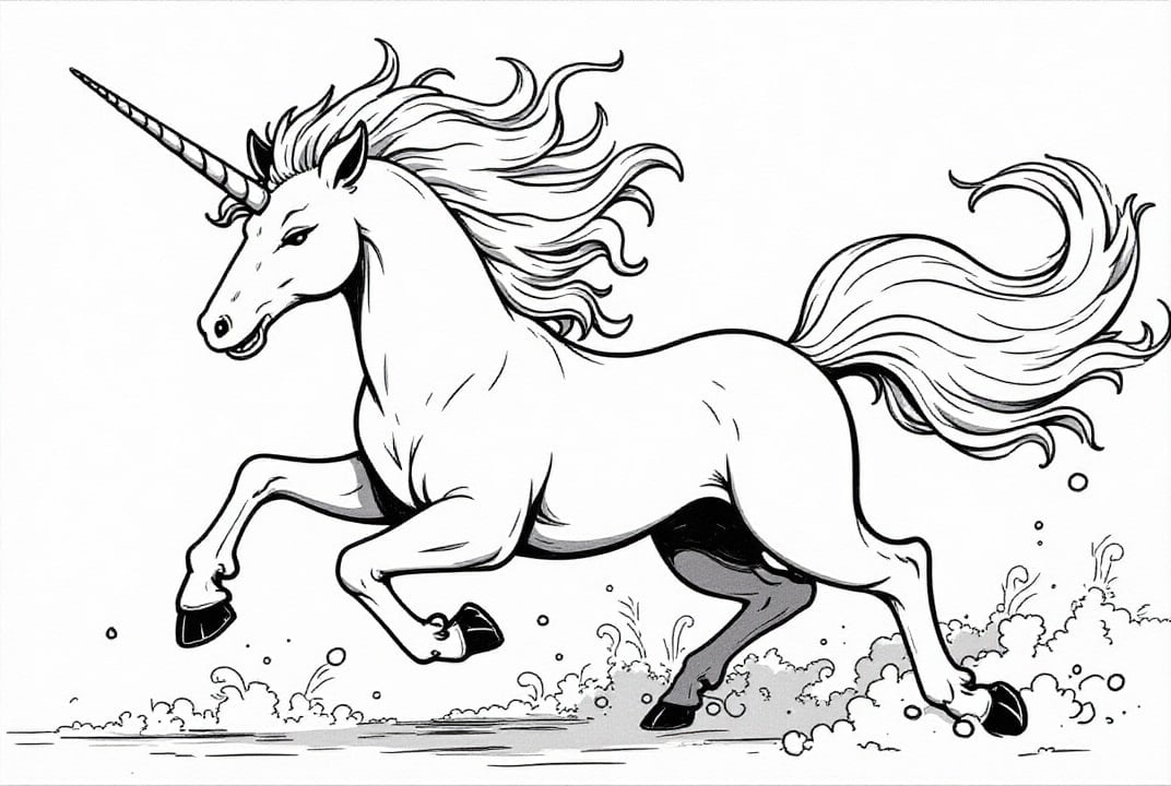 Disegno da colorare unicorno al galoppo